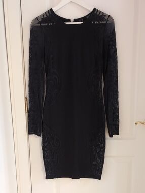 Marciano Black Long-Sleeve Lace-Accent Bodycon Dress